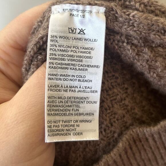 Saks Fifth Ave Brown Cableknit Wool Cashmere Blend Long Sleeve Sweater Dress - Picture 2 of 6